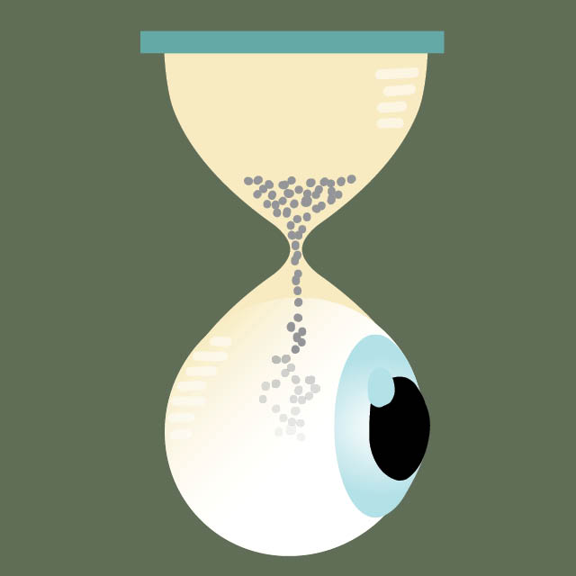 Illustration of an hourglass with an eye on the bottom